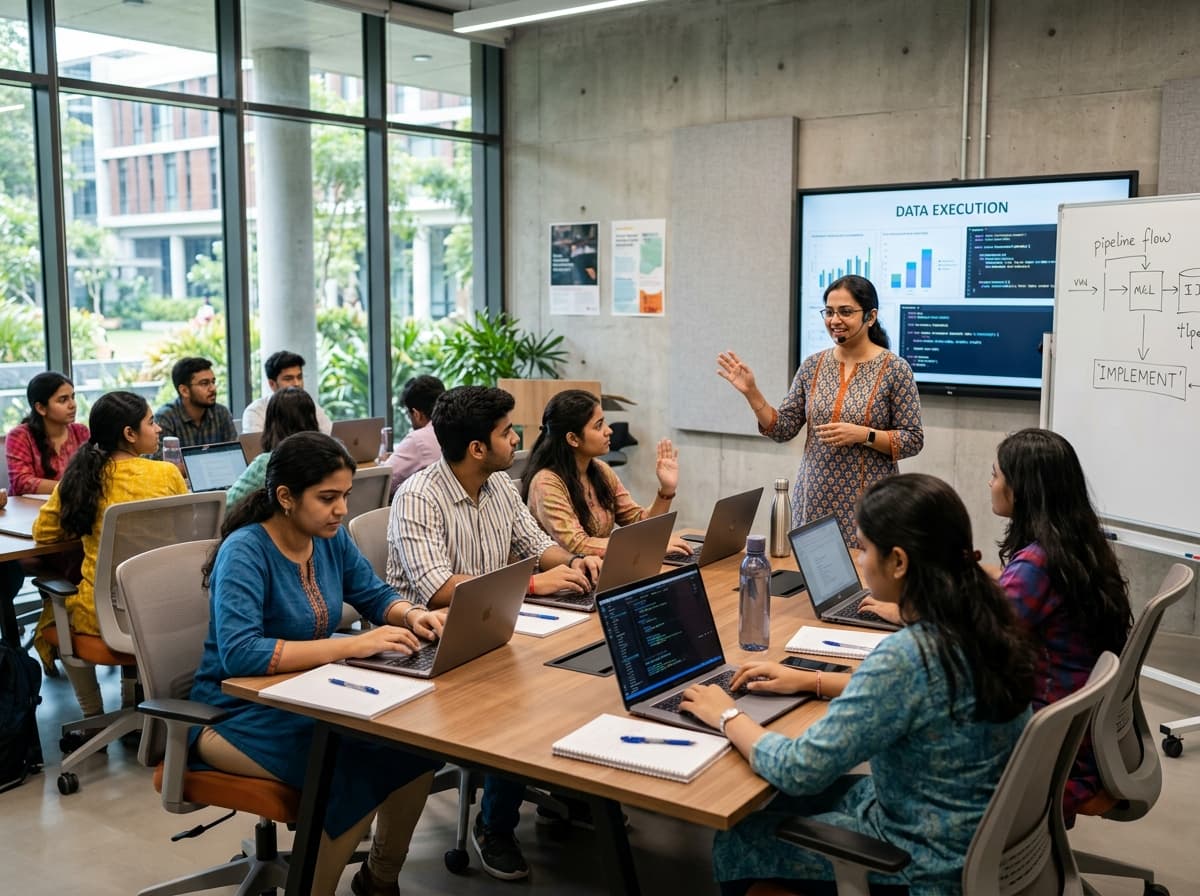 Expert leading engaging technology workshop for Indian university students